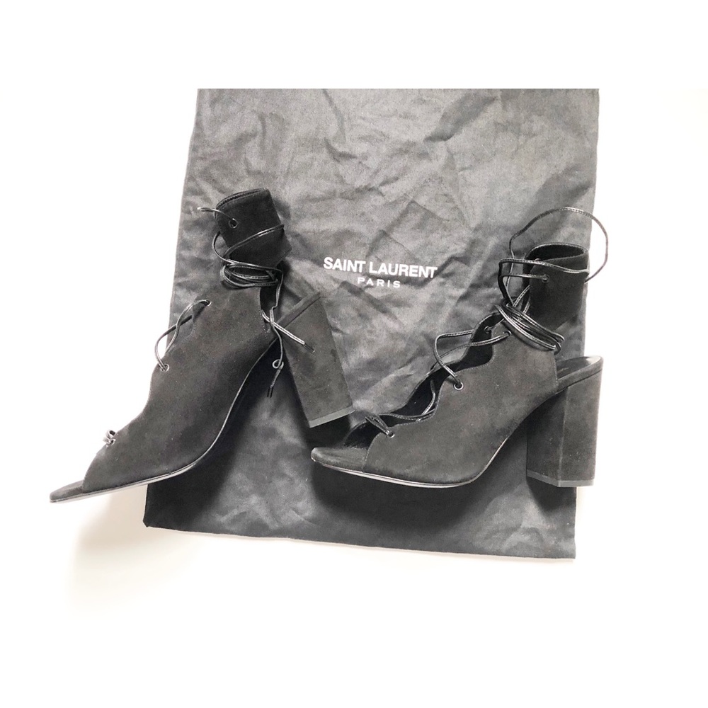 💛Saint Laurent Blk Suede Block Heel Lace Sandals - Picture 5 of 12